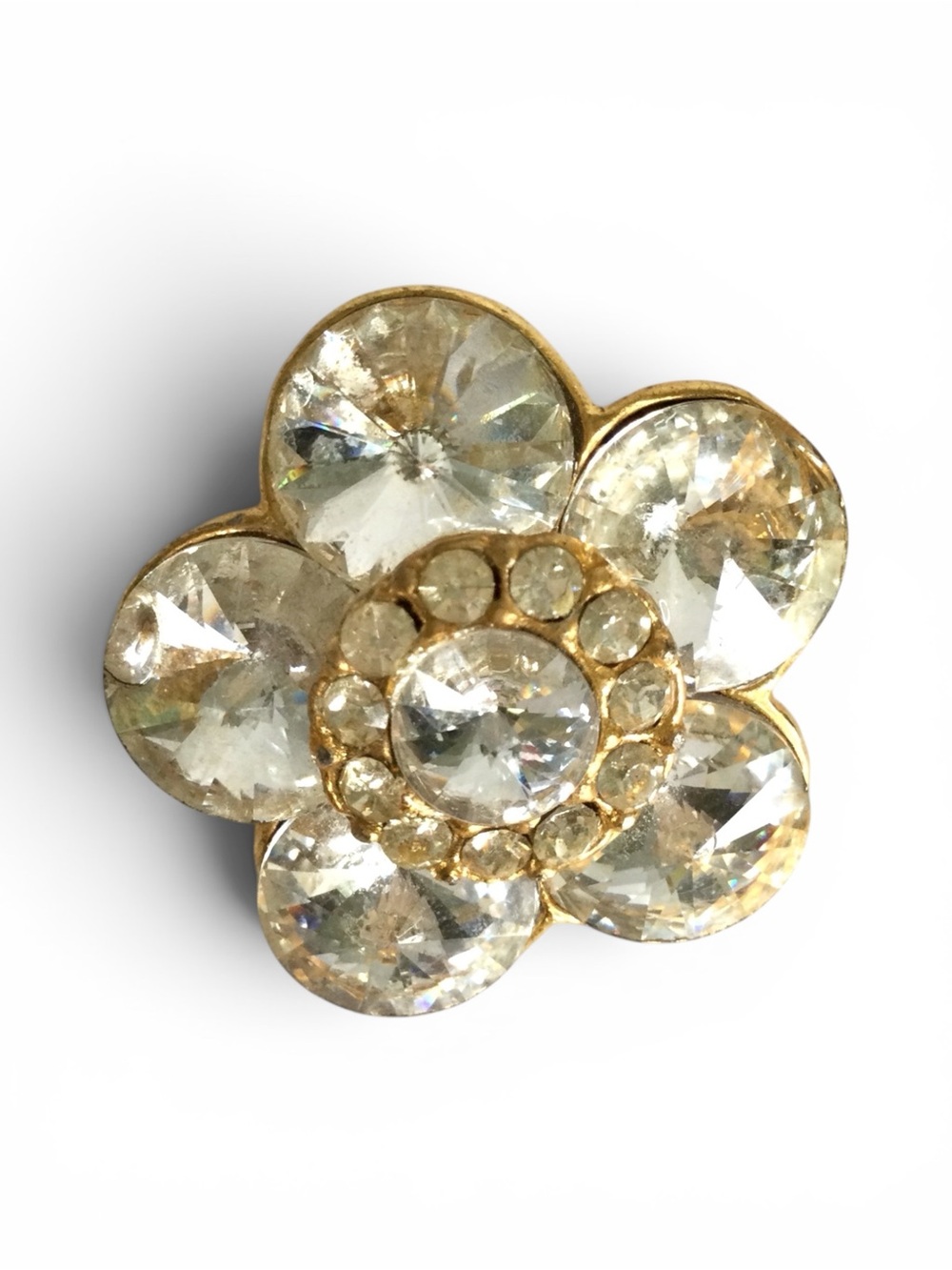 Vintage 1950s Clear Rivoli Floral Brooch - Gold‑Tone - Rare Find - Picture 8 of 12
